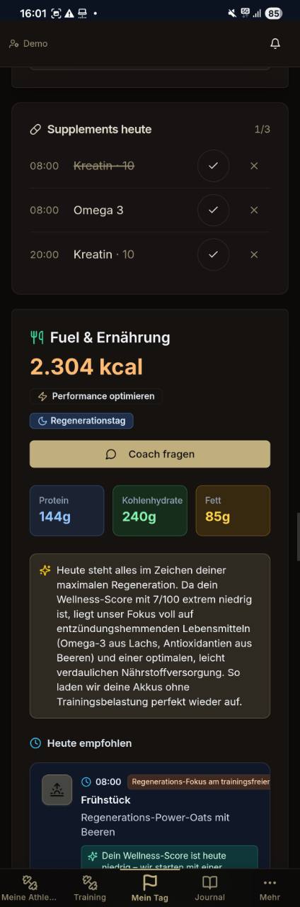 PerformIQ-App: Ernährung mit Demoinhalten