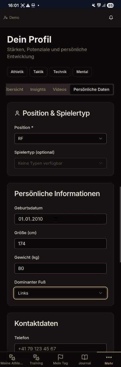 PerformIQ-App: Profil mit Demoinhalten